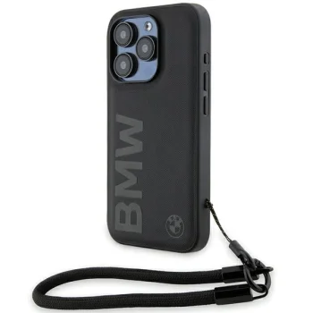 BMW iPhone 15 Pro Case Signature Leather Wordmark Cord, Black