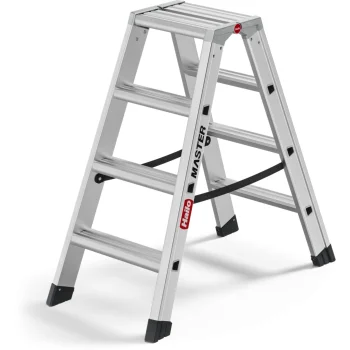 Hailo Master D100 Double-Sided Step Ladder, 2 x 4 Steps, Silver