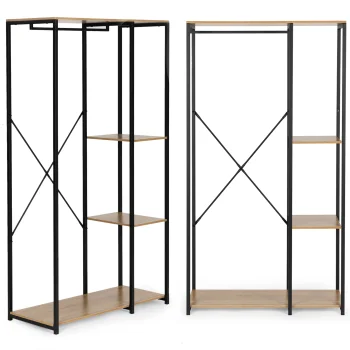 ModernHome Free Standing Clothes Rack with Shelves, Light Oak / Black, 90 x 40 x 167 cm