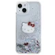 Hello Kitty iPhone 14 Case Liquid Glitter Charms Kitty Head, Silver