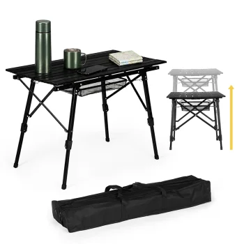 MultiGarden Folding Camping Table, 90x50 cm, Black