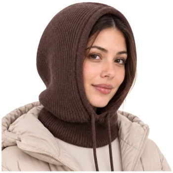 Women's Hooded Scarf with Wool Glimz, Brown