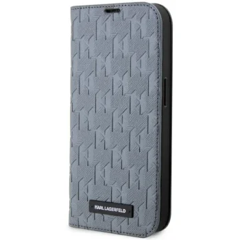 Karl Lagerfeld iPhone 14 Pro Max Wallet Case Saffiano Monogram, Silver