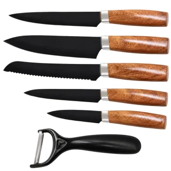 Kitchen Knife Set 5 Knives + Peeler, Black Blades