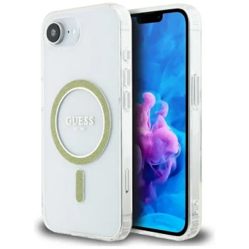 Guess IML Glitter Circle MagSafe Case for iPhone 16e, Clear
