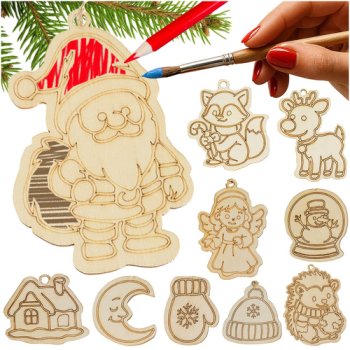 Wooden Christmas Ornaments for Painting DIY Craft Kit 24 pcs Ruhhy 26471