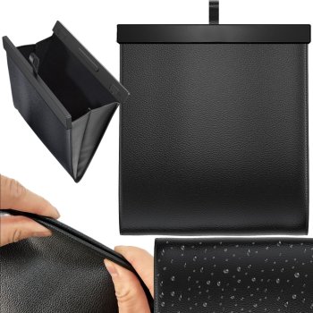 Hanging Car Trash Can with Lid, Waterproof Back Seat Organizer Bin