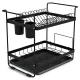 Massido MS-602 2-Tier Dish Drying Rack with Drainboard, black