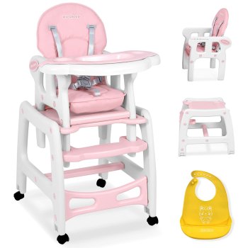 Ricokids Sinco 5-in-1 Convertible High Chair and Table Set, Pink
