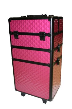 Professional 3-in-1 Rolling Makeup Train Case 61x36x25 cm, Black and Pink