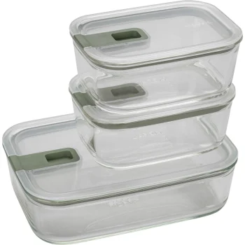 Mepal EasyClip Glass Food Storage Container Set 3-Piece, Nordic Sage