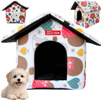 Collapsible Pet House Bed for Dogs and Cats Size L, Owl Pattern