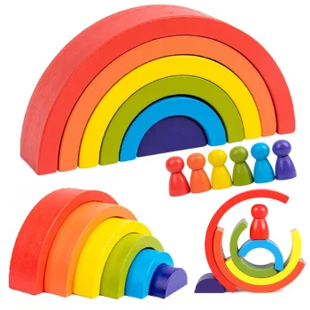 Wooden Rainbow Stacking Blocks with Peg Dolls Jhtoy-281