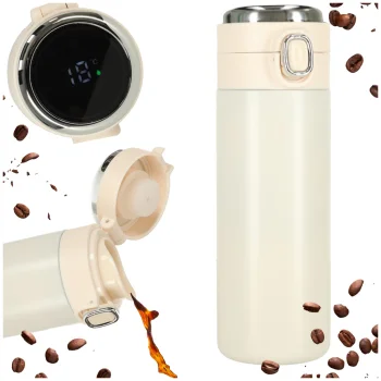 Thermal Mug with Mouthpiece and LED Display, 350ml, Beige