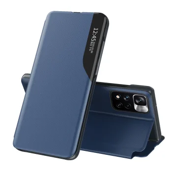 Hurtel Eco Leather View Case Flip Cover with Stand for Poco M4 Pro 5G, Blue
