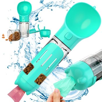 4-in-1 Dog Water Bottle with Food Container & Poop Bag Dispenser 300ml