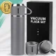 Travel Vacuum Flask 500 ml with 3 Cups, Stainless Steel Thermal Set, Grey