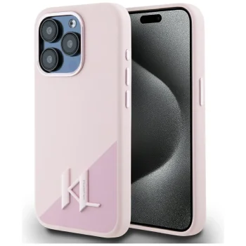 Karl Lagerfeld iPhone 15 Pro Max Case Silicone Shadow Metal Initial MagSafe, Pink