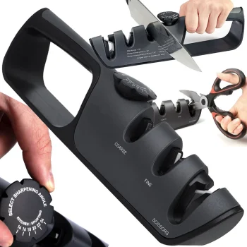 Kitchen Knife and Scissors Sharpener with Adjustable Angle, Non-Slip