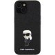 Karl Lagerfeld iPhone 15 vāciņš Glitter Ikonik Logo Metal Pin, melns