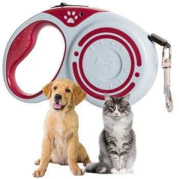 Strong automatic retractable dog leash with lock, 5m, up to 15kg, red