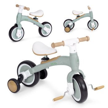 ECOTOYS 3-in-1 Kids Balance Bike with Pedals & Training Wheels, Green