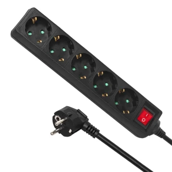 Maclean MCE226G Power Strip, 5 Sockets, Schuko, 1.4m, Black