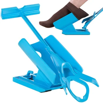 Sock Aid Device for Putting On and Removing Socks with Shoe Horn, Blue