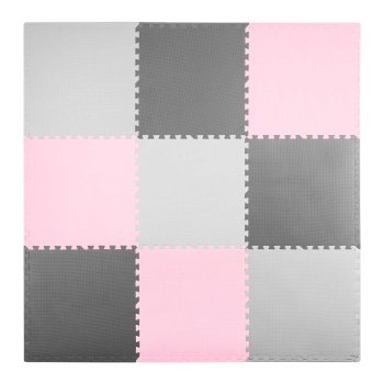 Ricokids Interlocking Foam Puzzle Play Mat 180x180cm 9 Tiles, Grey & Pink