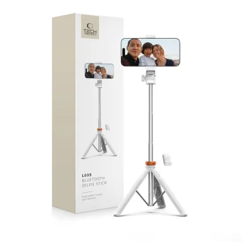 Tech-Protect L03S Bluetooth Selfie Stick with Tripod & Remote (up to 148cm), White
