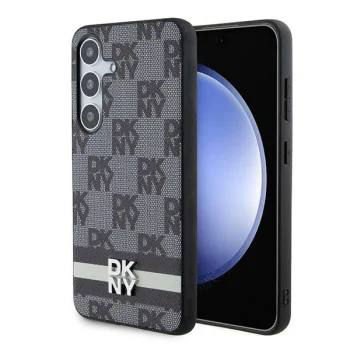 DKNY Samsung Galaxy S24 Case Leather Checkered Mono Pattern, Black