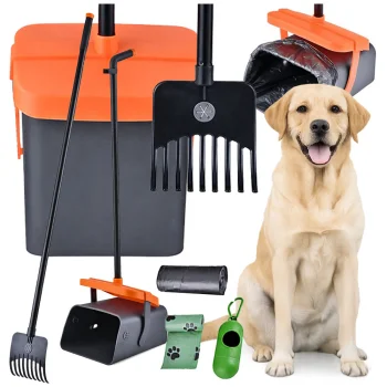 Long Handle Pet Waste Scooper with Rake and Dustpan Set