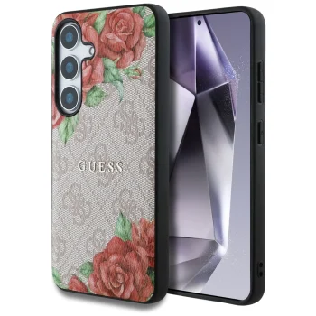 Guess Leather 4G Flowers Print MagSafe Case for Samsung Galaxy S25, Pink