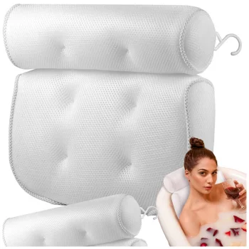 Bath Pillow with Suction Cups and Hook, White 32x30cm