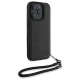 BMW Signature Leather Wordmark Cord Case for iPhone 16 Pro with Wrist Strap, Black