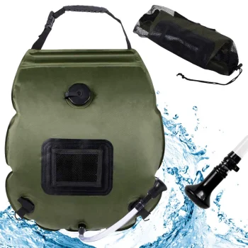 Portable Camping Solar Shower with Thermometer, 20L, Green