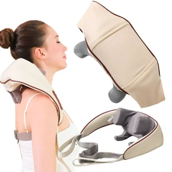 Wireless Neck and Shoulder Massager with Heating Function, White/Brown