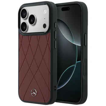 Mercedes Leather Crossed Lines MagSafe Case for iPhone 17 / 18 Pro Max - Burgundy