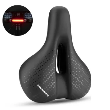 Rockbros 38218916002 MTB Bicycle Saddle with Rear Light, 24 x 19.5 cm