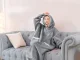 Oversized Hoodie Blanket, Warm Wearable Sweatshirt with Pockets, Grey