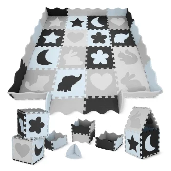 4Fizjo Foam Puzzle Play Mat 150x150 cm, Blue/Grey