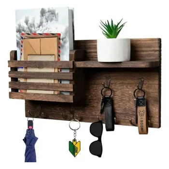 Wall-Mounted Hanging Shelf with Hooks and Organizer, 40x23x9 cm
