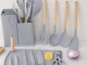 Kitchen Knife and Utensil Set with Block and Cutting Board, 19 Pieces, Grey