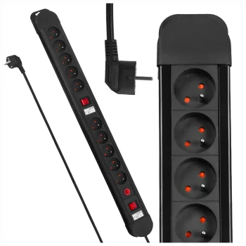Maclean MCE10 Power Strip with 10 Outlets and 2 Switches, 3680W, 1.5m
