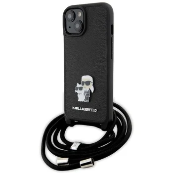 Karl Lagerfeld iPhone 15 Case Crossbody Saffiano Metal Pin, Black