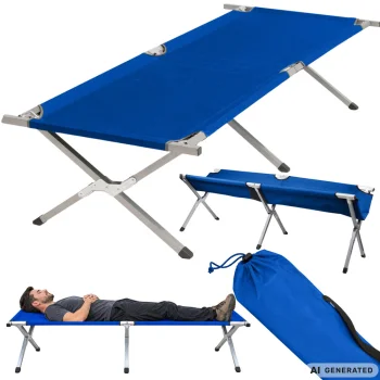 Folding Camping Bed, Outdoor Camp Cot, Blue