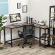 Corner computer desk with shelves, steel frame, brown