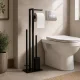 Modernhome Bathroom Stand with Toilet Paper Holder and Brush, Black