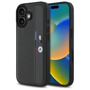 BMW iPhone 16 Case M Perforated Tricolor Detail Line - Dark Gray