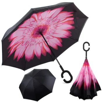Inverted Umbrella with Double Layer and C-Shaped Handle, 105x80 cm